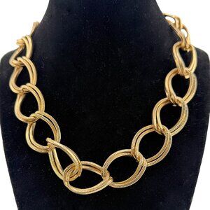 Vintage 80s Chunky Gold Textured Double Link 18" Statement Necklace